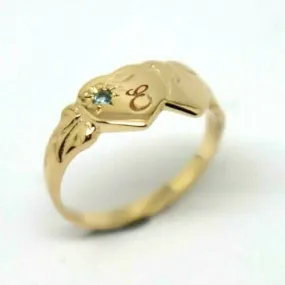 Size K1/2 9ct Yellow, Rose or White Gold Double Heart Topaz Signet Ring   Engraving 1 initial